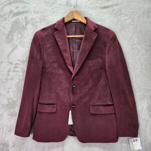 Alfani Velvet Blazer Mens Size 36S 36 Short Burgundy Slim Fit Jacket Sport Coat